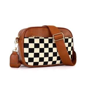 Checkered Shoulder Purse Brown